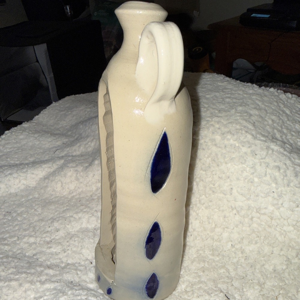 Williamsburg Pottery Salt Glaze Colonial Jug Candle Holder Cobalt Blue 9"